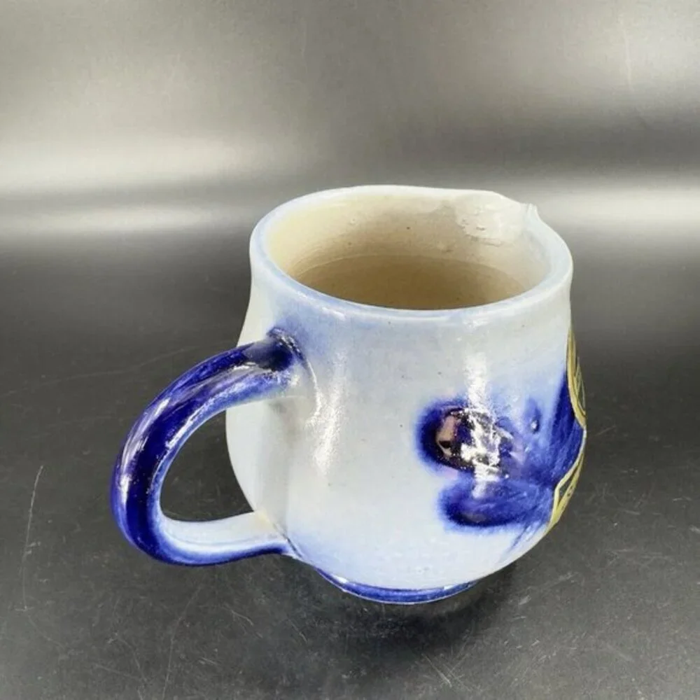 Vintage‎ German Salt Glaze Cobalt Blue Gray Small Pitcher Creamer With Stickers